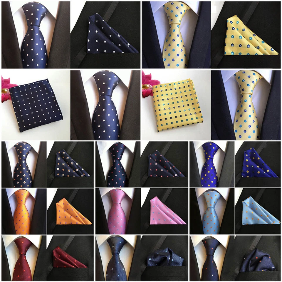 Mens Floral Flower Polka Dots Neck Ties Pocket Square Set Tie Hanky Handkerchief - Image 1 of 1