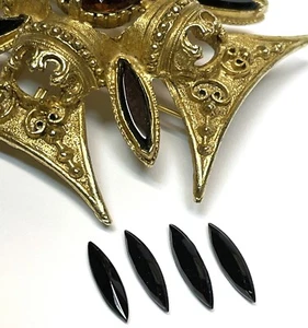 4 Florenza ERSATZSTEINE facettierte schwarze Navetten für ein Malteserkreuz Brosche - Bild 1 von 6