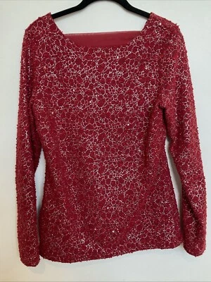Jennifer Lopez Women’s Sparkly Red Blouse – Long Sleeve Open Back – Size Medium - Image 1 of 4