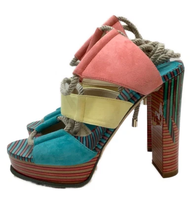 Jimmy Choo Women's Multicolor Block Heel Open Toe Suede Sandals Size 37.5 - Изображение 1 из 4