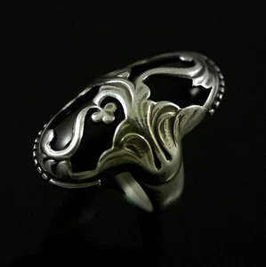 Georg Jensen. Sterling Silver Ring with Black Agate #18 - Moonlight Blossom - Picture 1 of 3
