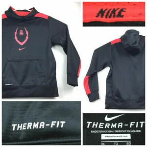 Nike Youth Boys XL (40 in Chest) Black Red Football Therma-Fit Hooded Pullover - Picture 1 of 7