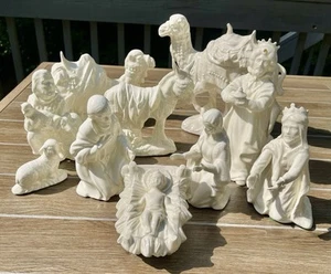 Vintage Handmade Porcelain Nativity 10-Piece Set Collectibles White Christmas - Picture 1 of 20