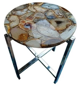 Mesa de centro redonda de piedra de ágata de 18" hecha a mano muebles encimera decoración de dormitorio - Imagen 1 de 6