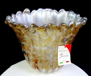 Tammaro Home Italy Murano Art Glass Brown Mottled Large 10.25" Oval Center Vase - Picture 1 of 18