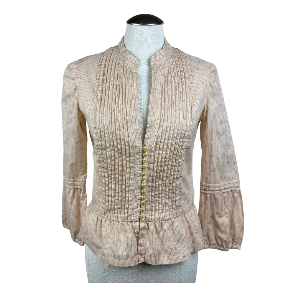 Blusa para mujer Marc Jacobs naranja estrella peplum plisada cuello mandarín talla 4 Foto 1 de 4