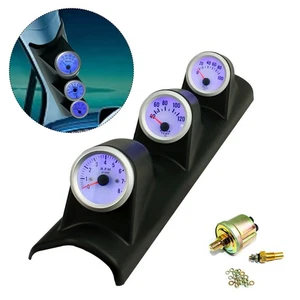 2'' 52mm Blue LED Triple 3Gauge Kit Tachometer Water Temp Oil Press Gauge Meter - Picture 1 of 8