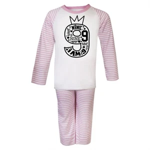 Kids Birthday Number Pyjama Set Age 9 Girls Boys Striped PJs Long B-day Gift - Picture 1 of 2