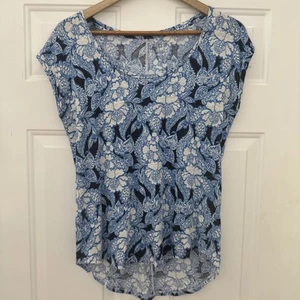 LOFT Women's Blue & White Floral Linen Scoop Neck T-Shirt - Size S - Picture 1 of 3