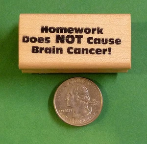 "I compiti NON causano il cancro al cervello!" Timbro in gomma montato su legno dell'insegnante - Foto 1 di 2