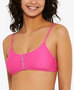 MSRP $20 Hula Honey Juniors' Solid Zipper Bralette Bikini Top Pink Size Small - Picture 1 of 1