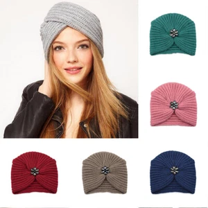 Knitted Cap Muslim hat Winter Autumn Turban Solid Bohemian hat Hair Accessories - Picture 1 of 32