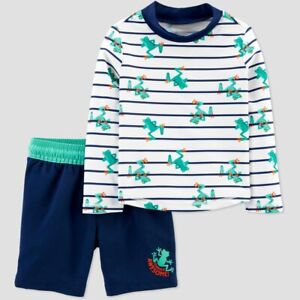 Toddler Boys' Frog Stripe Swim Rash Guard Set Just One You by carter's Blue 2T