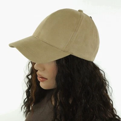 David & Young 女式 SAND BEIGE 人造麂皮绒棒球帽六面板帽子均码 — 第 1/4 张图片