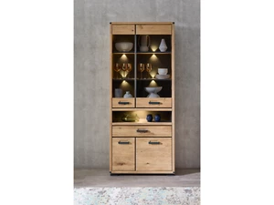 Vitrine Schrank Wohnzimmerschrank GOJA II LEDs Artisan Wildeiche teilmassiv grau - Bild 1 von 4