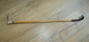 Antique Riding Crop Antler Bamboo Leather Silver Collar J Howell & Co 1920