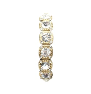 Clear Crystal Rhinestone Statement Stretch Bracelet Gold Tone Retro Elegant 6.5" - Picture 1 of 24