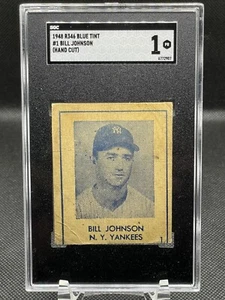 1948 R346 BLUE TINT #1 BILL JOHNSON (HAND CUT) BASEBALL TRADING CARD SGC 1 PR - Picture 1 of 6