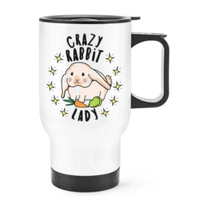 Crazy Rabbit Lady Stars Travel Mug Cup With Handle Funny Animal Joke - Picture 1 of 1