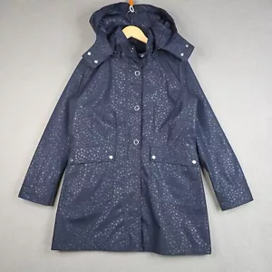 Chaqueta de lluvia resistente a la intemperie para mujer talla grande azul marino larga capucha extraíble lunares - Imagen 1 de 16