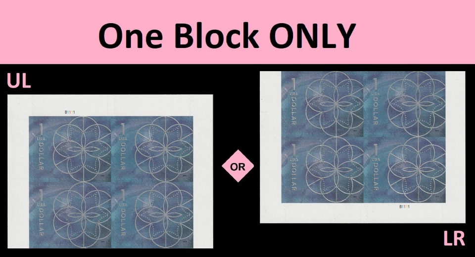 US 5853 Floral Geometry Blue $1 plate block 4 MNH 2024 - Image 1 of 1