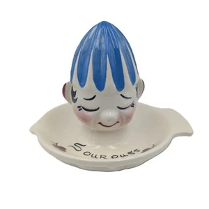 Vintage 1940s Reamer Pottery Sourpuss Clown Juicer on Saucer with Spout Handle - Picture 1 of 7