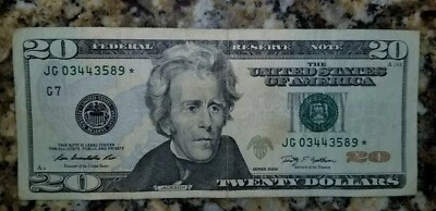 2009 $20 JG Rare Star Note only 320,000 printed. Very Good Condition.   - Image 1 of 3