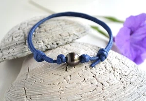 Tahitian Pearl Bracelet One Tahiti Pearl on Cotton Cord Bracelet Adjustable Yevg - Picture 1 of 11