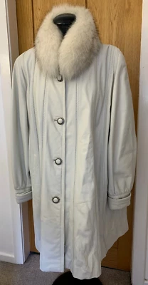 Harrods real leather and ranch fox fur collar A-line coat  M UK12-14 US8-10 - Image 1 of 4