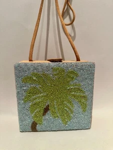 Bolso Bandolera Tommy Bahama Vintage Verde Púrpura Caja Cuentas Palmera - Imagen 1 de 10