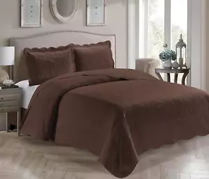 3 Piece Luxury Ultrasonic Embossed Solid Quilt Coverlet Bedspread Oversized Bed - Picture 1 of 2