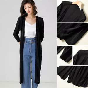 Lady Ice Seide Strickjacke Midi Durchsichtig Kimono Offen Vorne Tuch Jacke Somme - Bild 1 von 20