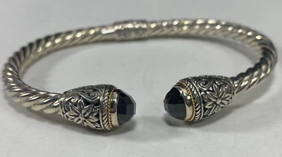 "M" ID 925 STERLING SILVER & 18K GOLD BLACK ONYX TWIST CUFF BRACELET 24.8 GRAMS - Image 1 of 4