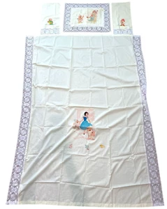 Vintage 70's Hand Painted Snow White & the 7 Dwarfs Light Yellow Crib Sheet Set - Picture 1 of 18