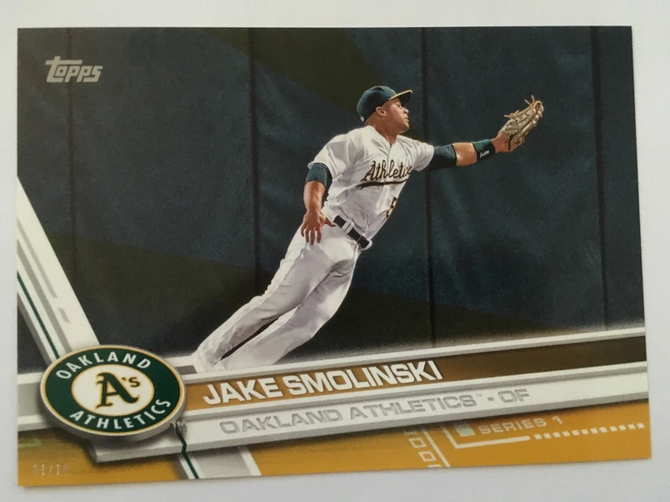 2017 Topps Jumbo 5x7 Jake Smolinski A's 11 #’d 01/10 Gold - Image 1 of 1