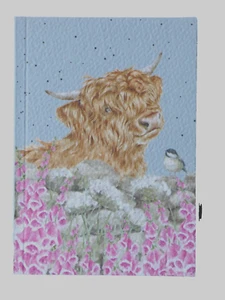 Beautiful WRENDALE A6 Paperback Notebook "JUST FOR MOO" highland cow & foxgloves - Picture 1 of 2