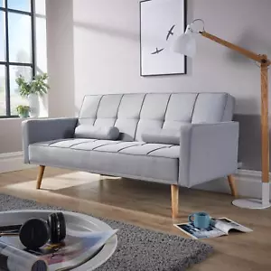 Doppel Schlafsofa klappbar Holzbeine geknöpfte Details 2 Kissen 3-Sitzer Sofa - Bild 1 von 12