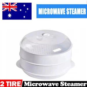 2 Tier Microwave Steamer Double Layer Cooking Meals Kitchen Syd Vegetable au - Picture 1 of 8