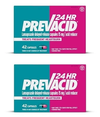 Pack 2 Prevacid 24HR Alivio de la acidez estomacal Lansoprazol Reductor de ácido 15 mg 42ct 01/26 Foto 1 de 4
