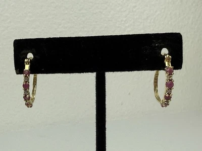 Ross Simons Sterling Silver Vermeil Pink White Round Hoop Earrings - Image 1 of 4