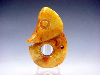 Old Nephrite Jade Stone Carved Sculpture HongShan Culture Piggy Dragon #02262203 - Image 1 of 4