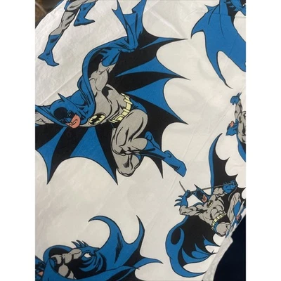 Sábana plana Pottery Barn Kids superhéroe Batman doble blanco azul algodón superhéroe Foto 1 de 3