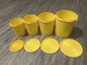 Gelbes Tupperware 4er Set Servier Retro Stapelkanister MCM Vintage - Bild 1 von 11
