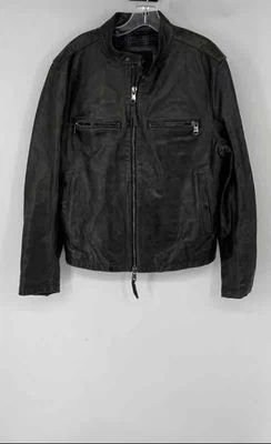 Chaqueta de motociclista Banana Republic para hombre de cuero de vaca negro manga larga cremallera completa talla M Foto 1 de 4