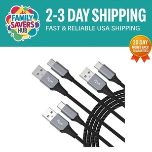 USB-C Fast Charger Cable 3-Pack: 3ft & 6ft Nylon Braided, Tangle-Free & Durable - Picture 1 of 9