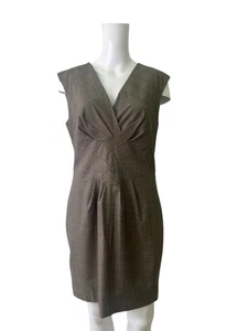 Warehouse Shift Dress Size 14 Womens EU42 Brown Smart Sleeveless Zip Up Back - Picture 1 of 11