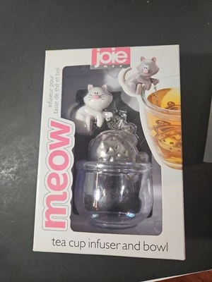 Nuevo JOIE MEOW Blanco Gato Gatito Taza de Té 18/8 Acero Inoxidable Forma de Pez Infusor Foto 1 de 4