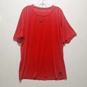 XXL NIKE PRO Mens Fitted Dri Fit Short Sleeve Vented Pits Neck Red Shirt Swoosh - Picture 1 of 9