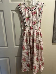 Grembiule donna vintage fatto a mano abito pinafore bocciolo di rosa floreale + giacca - Foto 1 di 11