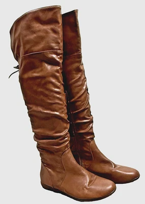 Aldo OTK 8.5 Brown Flat Boots Boho Slouch Faux Leather Fold Over Top Countryside - Image 1 of 4